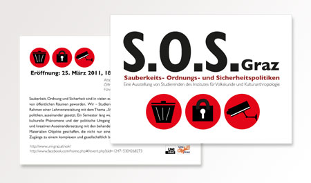 Ausstellungsflyer für SOS-Graz